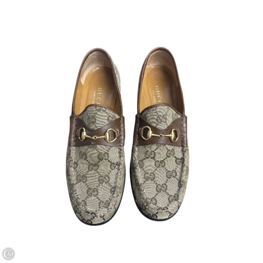 Shoes Luxury Designer By Gucci In Brown, Size: 8.5