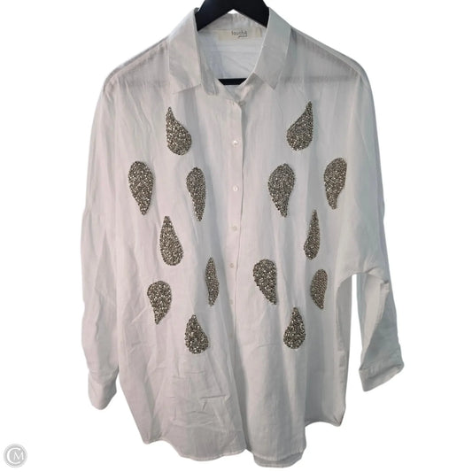 Top Long Sleeve By Clothes Mentor In Silver & White, Size: M