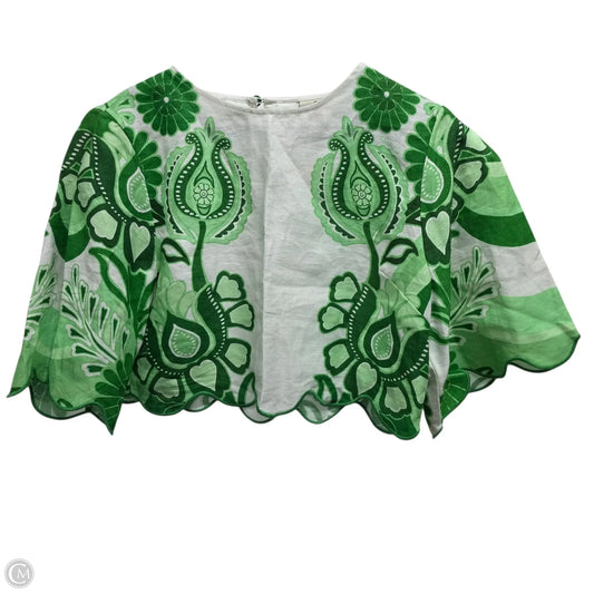 Top Short Sleeve Designer By Farm Rio In Green & White, Size: M