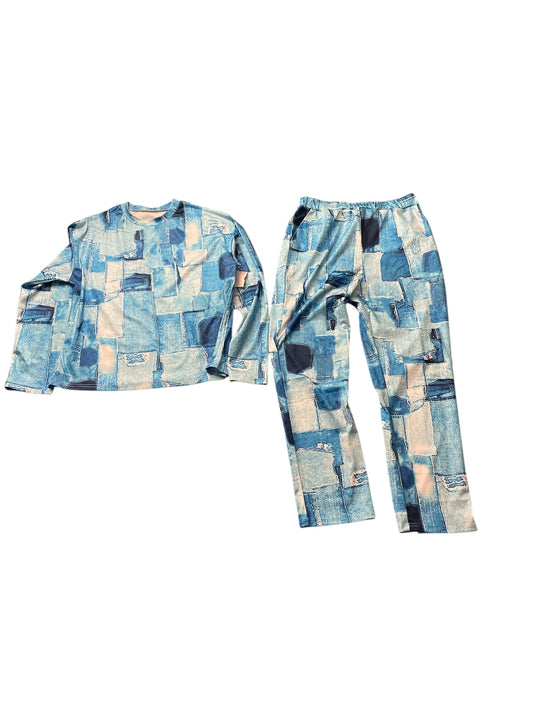 Pants Set 2pc By Clothes Mentor In Blue & White, Size: L