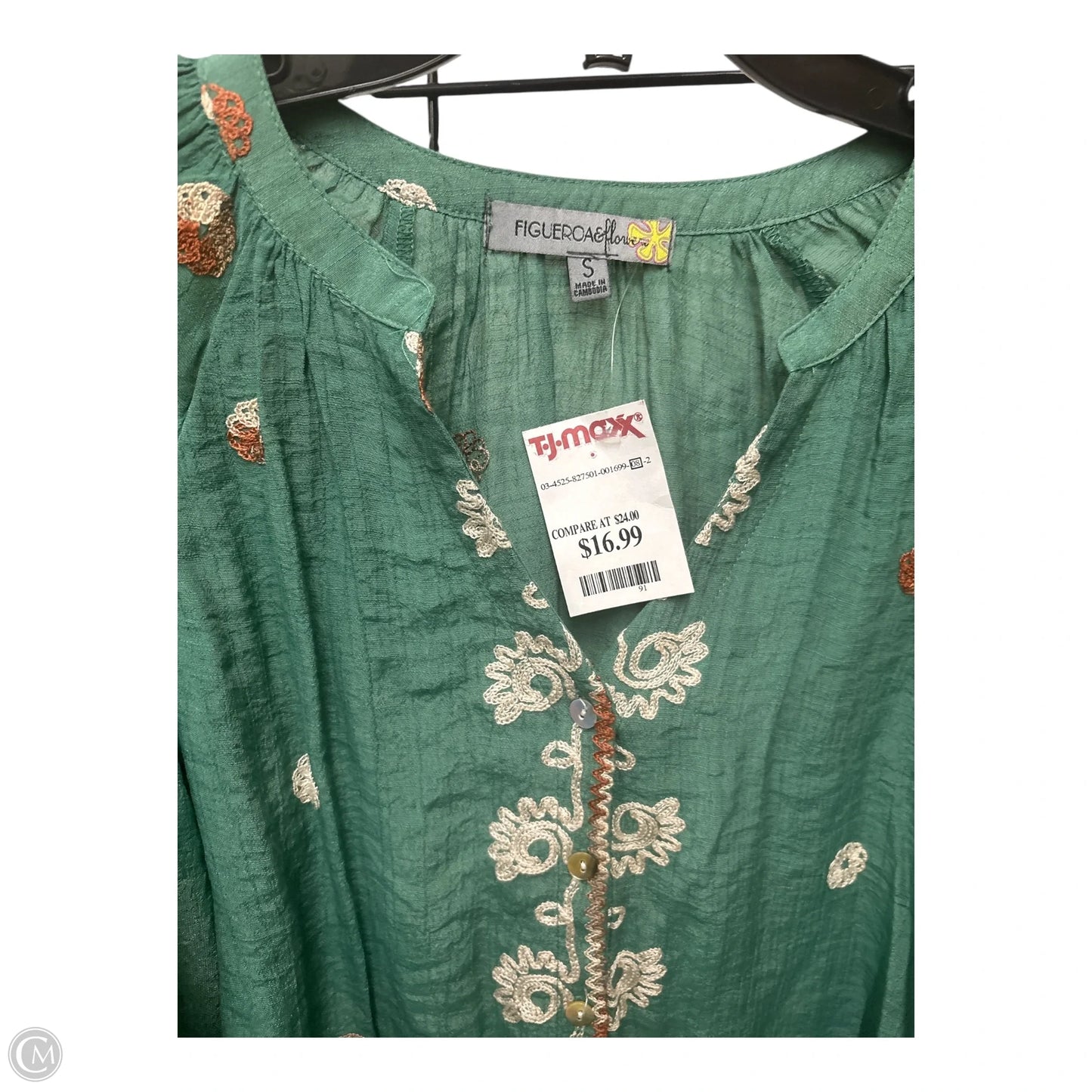 Top Short Sleeve Basic By Figuero & Flower In Green, Size: S