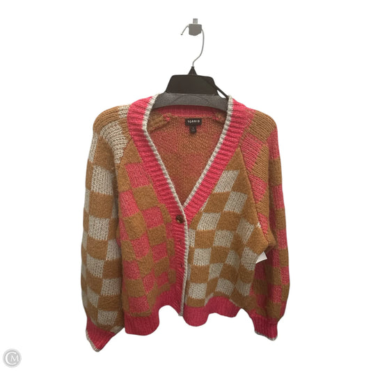 Sweater Cardigan By Torrid In Checkered Pattern, Size: L