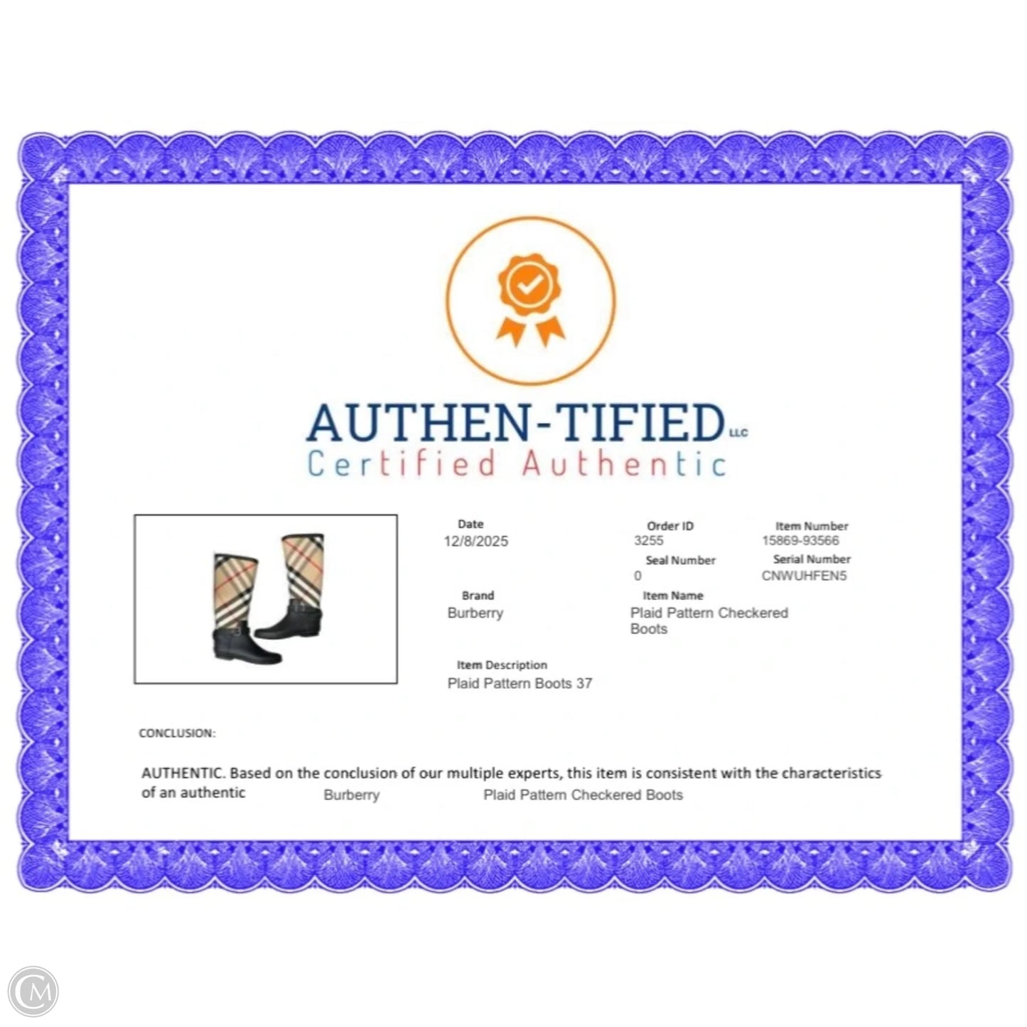 Boots Luxury Designer By Burberry In Plaid Pattern size 37