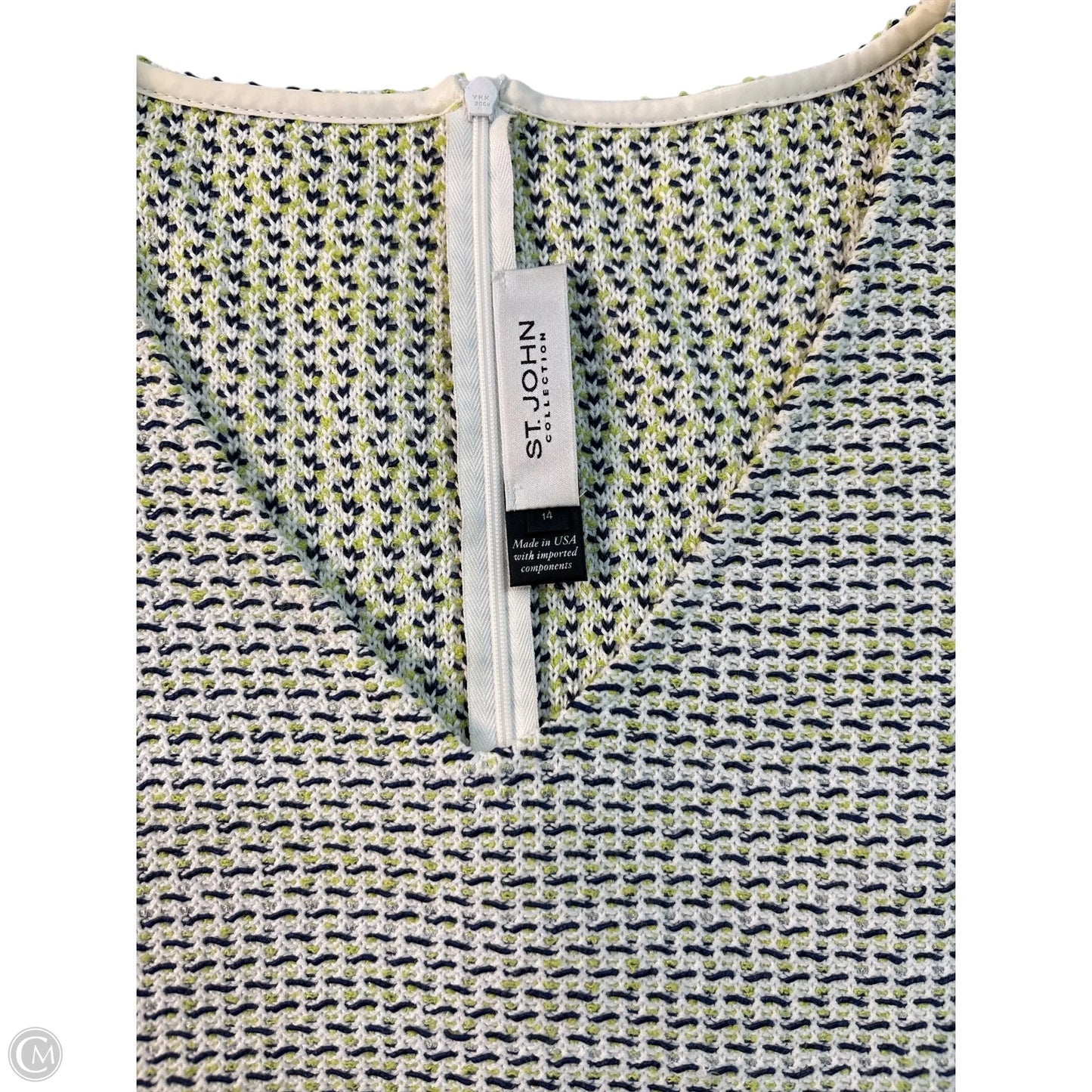 Dress Luxury Designer By St John Collection In Green & White, Size: 14