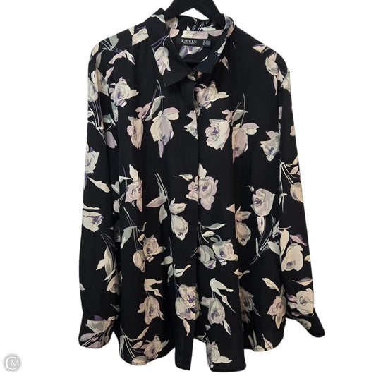 Top Long Sleeve Basic By Ralph Lauren Black Label In Floral Print, Size: 3x