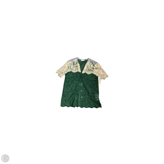 Top Short Sleeve Designer By Sandro In Cream & Green, Size: M