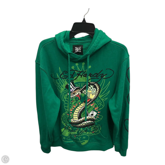 Sweatshirt Hoodie By Ed Hardy In Green, Size: M