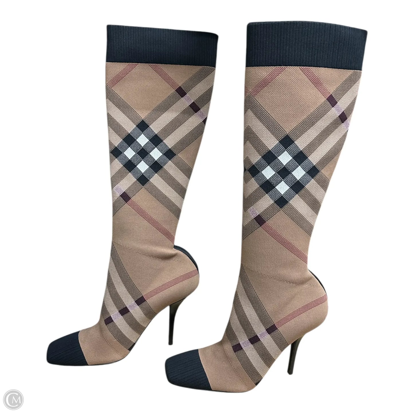 Boots Luxury Designer By Burberry In Checkered Pattern, Size: 10