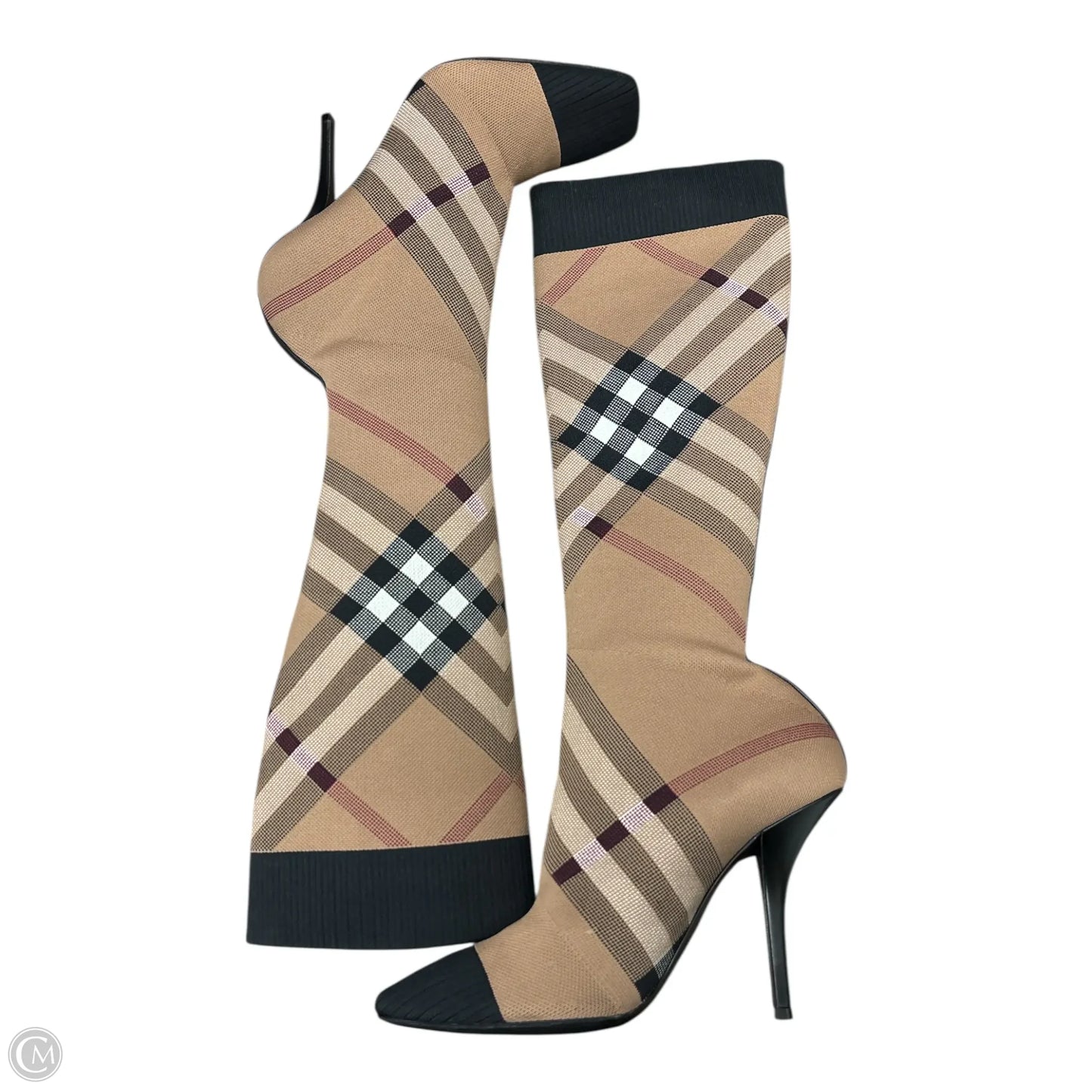 Boots Luxury Designer By Burberry In Checkered Pattern, Size: 10
