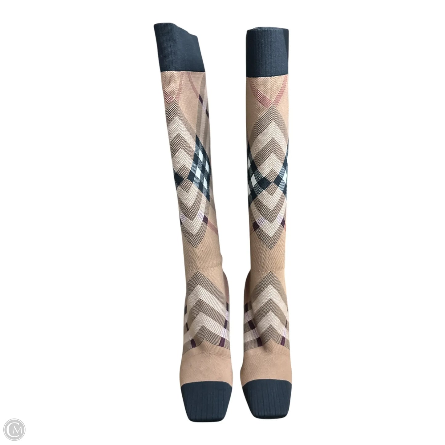 Boots Luxury Designer By Burberry In Checkered Pattern, Size: 10