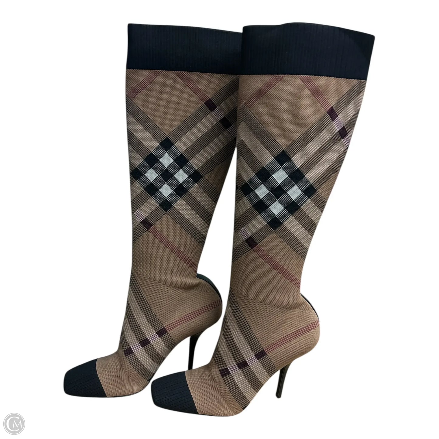 Boots Luxury Designer By Burberry In Checkered Pattern, Size: 10