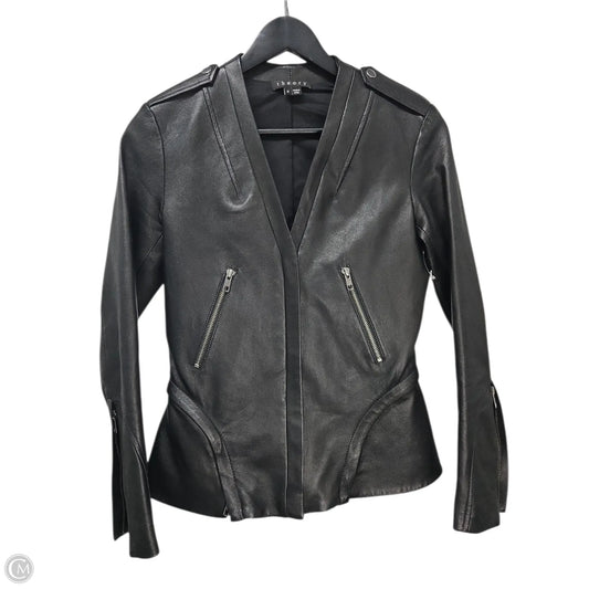 Jacket Moto Leather By Theory In Black, Size: 0