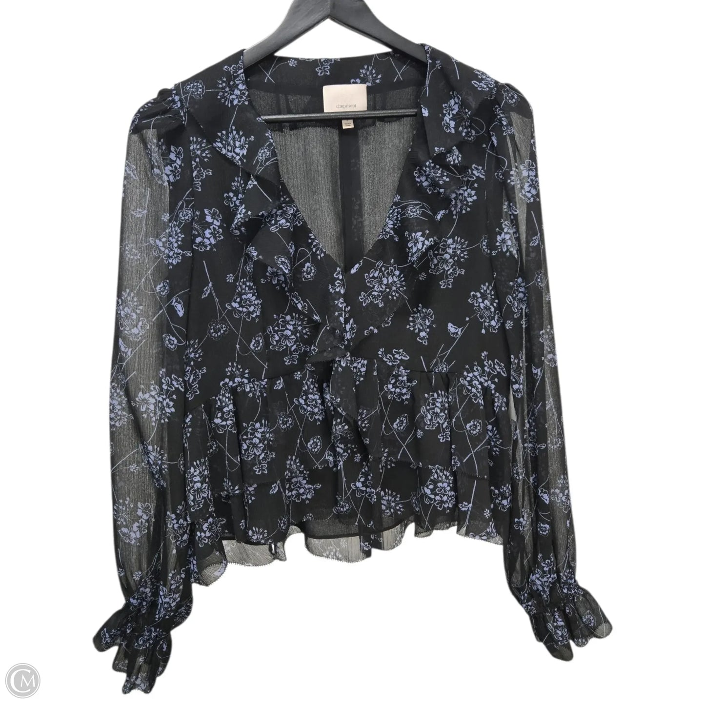 Top Long Sleeve Basic By Cinq A Sept In Black & Blue, Size: S