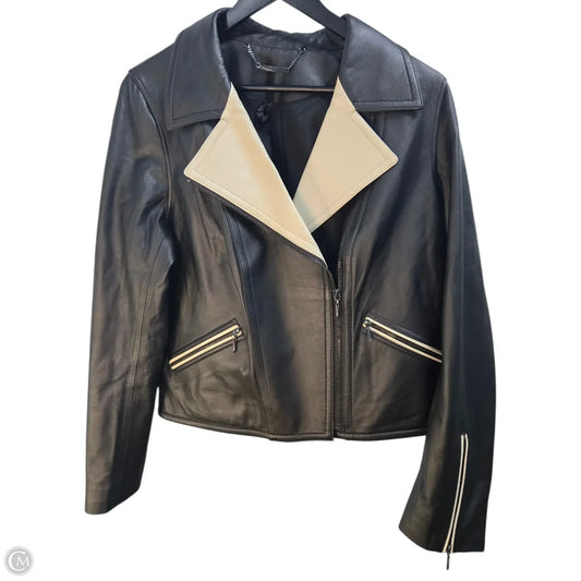Jacket Moto Leather By White House Black Market In Black & Cream, Size: L