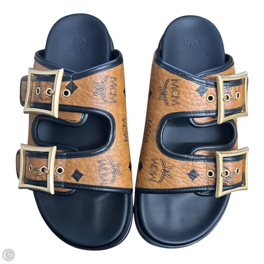 Sandals Luxury Designer By Mcm In Black & Brown, Size: 9