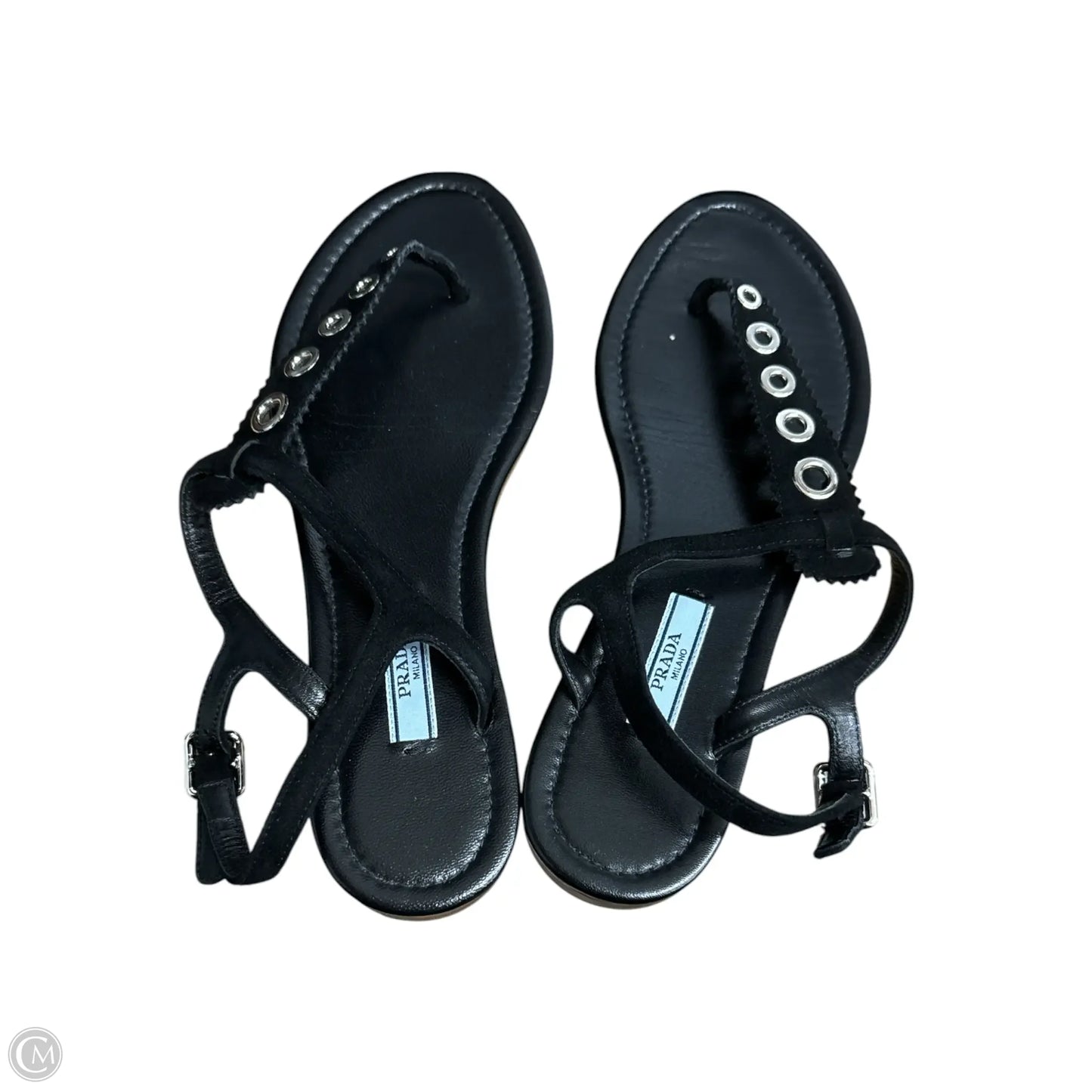 Sandals Luxury Designer By Prada In Black, Size: 8