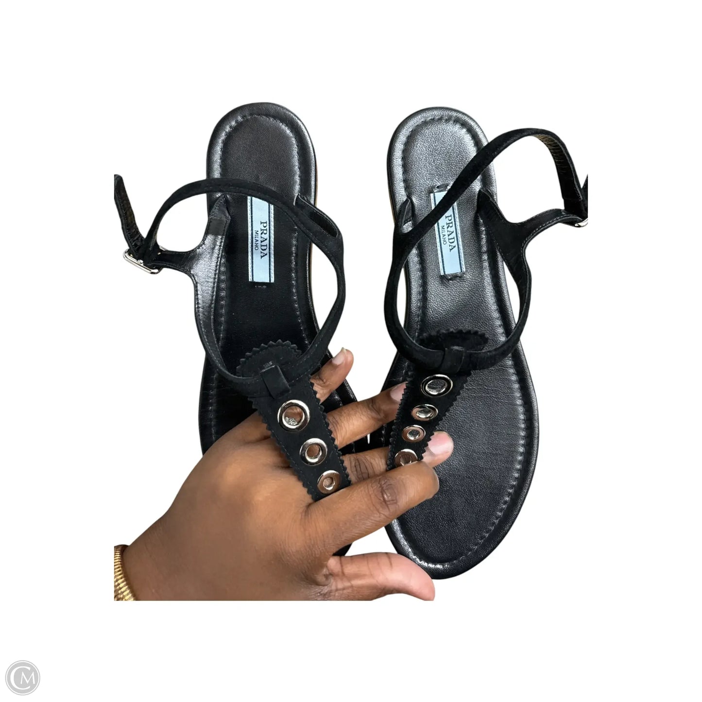 Sandals Luxury Designer By Prada In Black, Size: 8