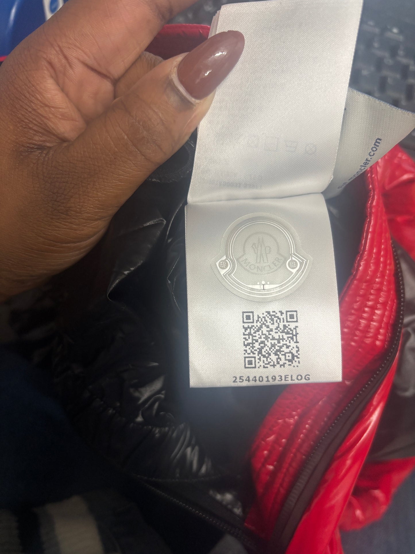 Coat Luxury Designer By Moncler In Red, Size: Xs