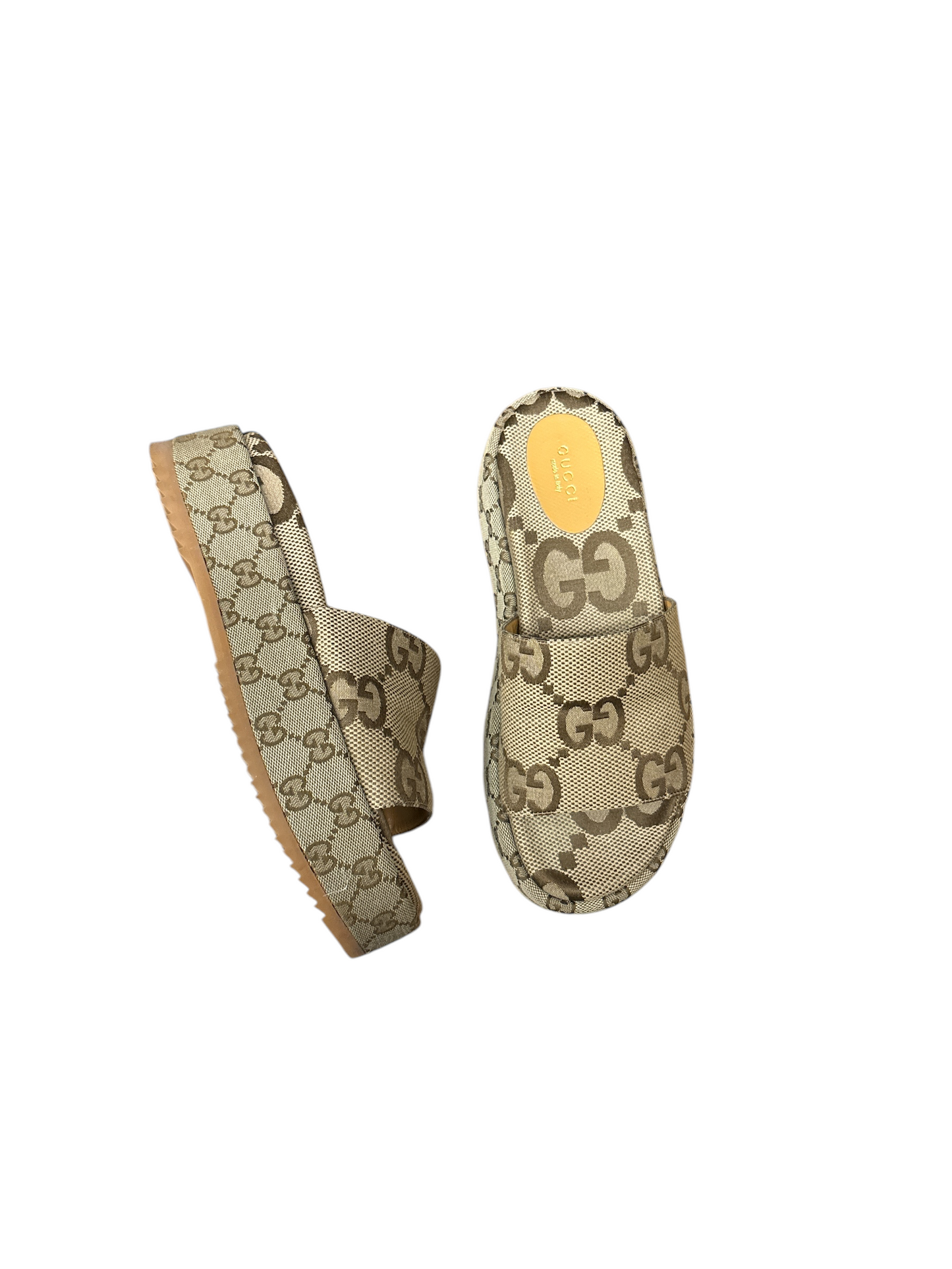 Sandals Luxury Designer By Gucci In Brown, Size: 9